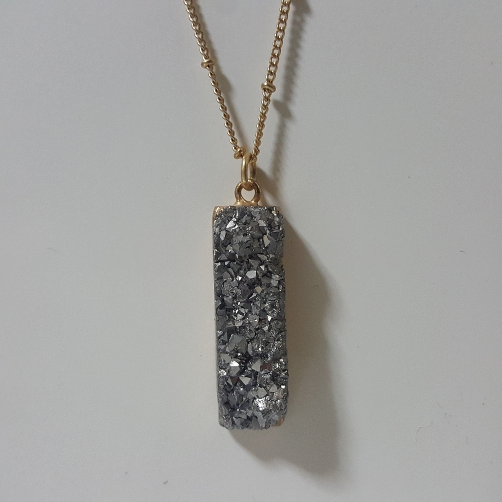 ✔️Gold & Blue Geode Druzy Long Necklace - Picture 6 of 11